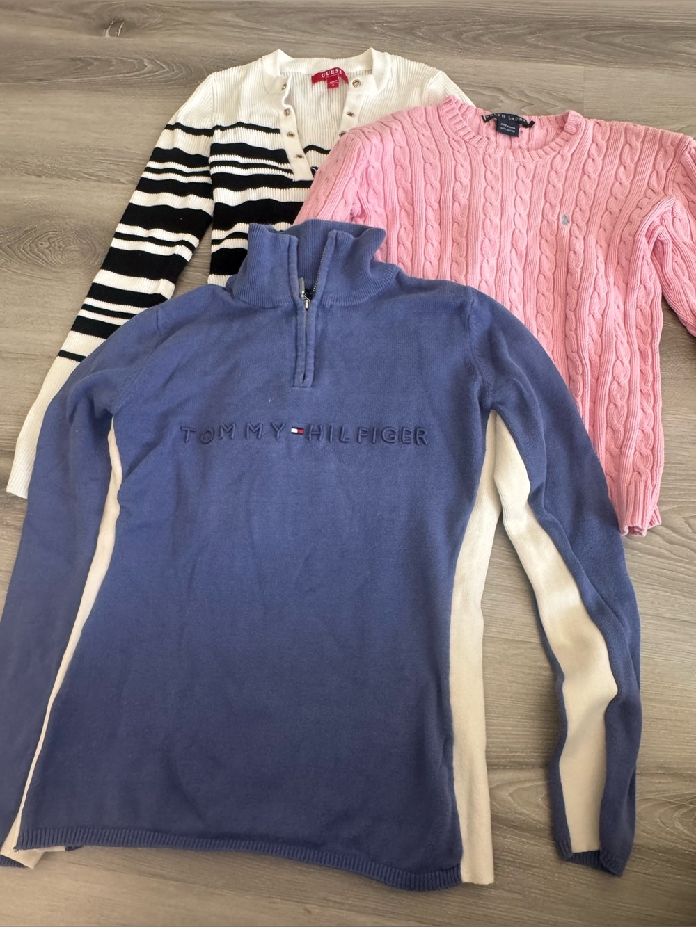 3 Tommy Hilfiger Lavender-Blue 1/4 Zip & Guess Sweater & Polo Ralph Lauren sz S